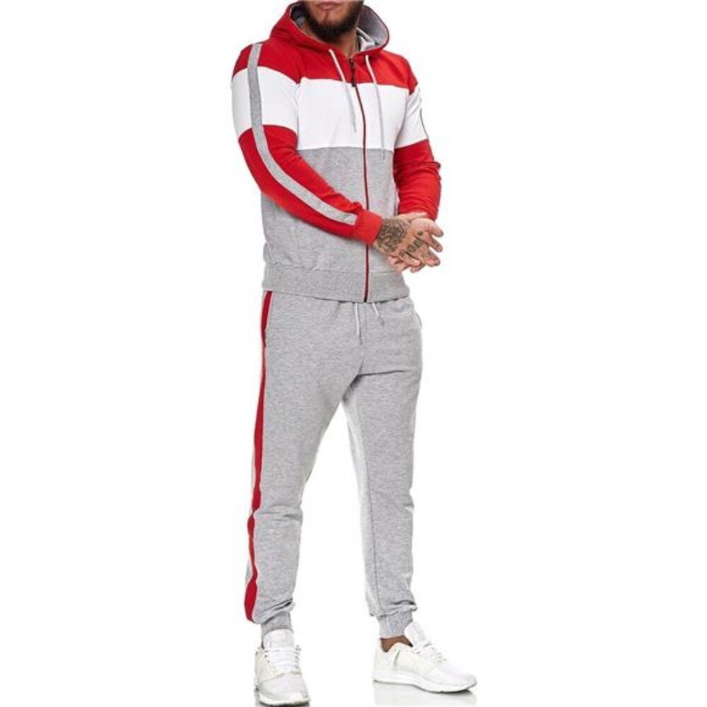 NEW Mens Gray/Red 2 piece Athletic Sweatsuit